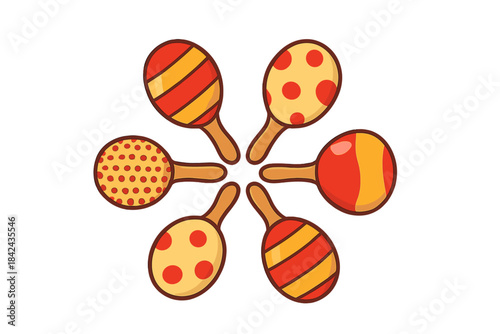 Colorful maracas arranged in a circular pattern, perfect for music and celebration activities