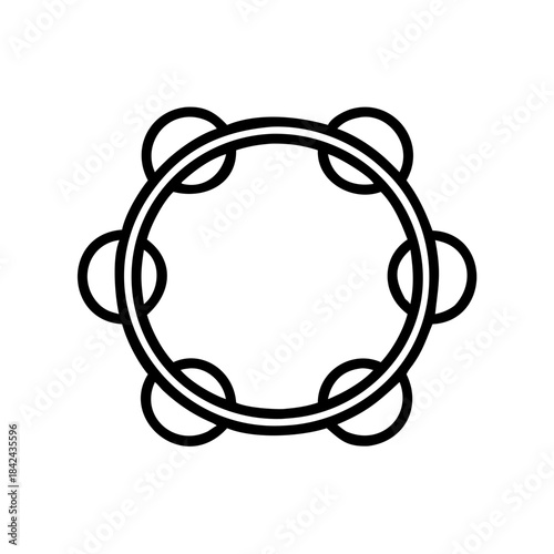 Tambourine musical instrument outline drawing on white background  