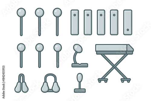 Musical instrument collection with various shapes and designs displayed in a clean layout