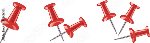 Red Thumbtacks Scattered on White Background Vector Illustration