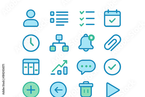 Collection of colorful icons representing various tasks and functional elements for digital organization and productivity tools