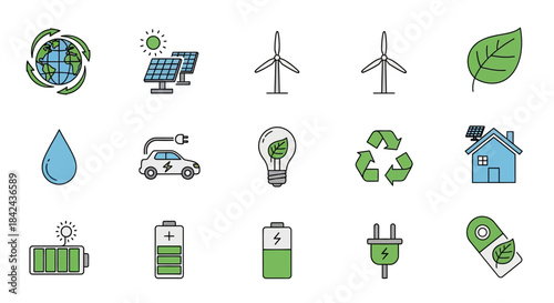Eco friendly energy and environment conservation icons.