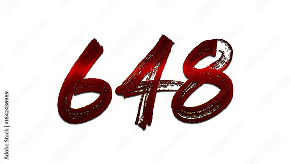 Fototapeta premium 3D blood red number design of 648 on white background.