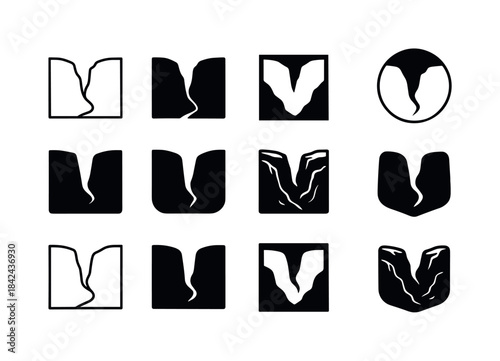 Ocean Trench Logos. depth. Icon set. Set Logo of depth: ocean tr