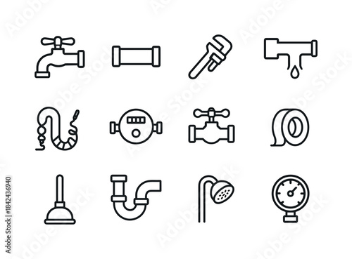 Plumbing Icon Set. Plumbing checks. Line icon set of Plumbing ch