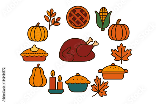 Vibrant autumn harvest display featuring traditional Thanksgiving foods and seasonal decorations