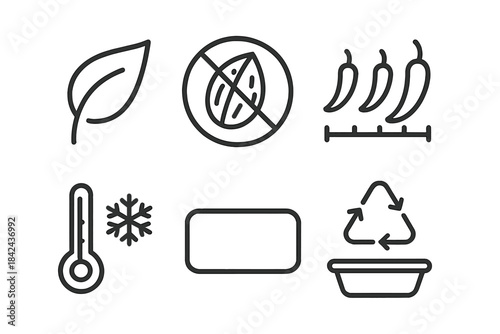 Icons representing various environmental and food-related concepts in a simple design layout