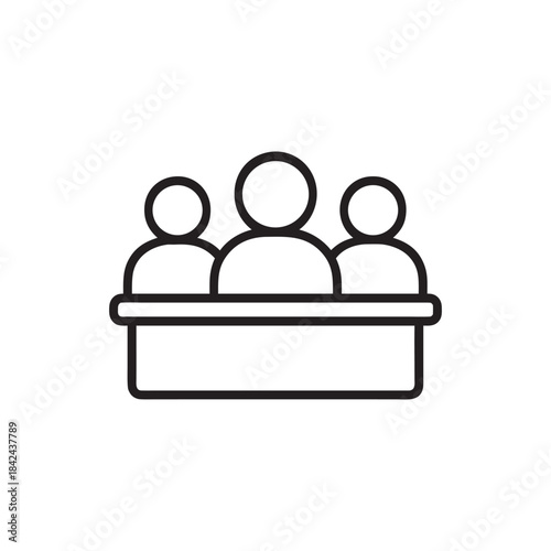 Business meeting panel icon black and white vector illustration of people at conference table teamwork and corporate presentation concept