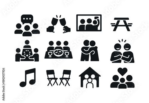 Friendship Icon Grid. Friend gatherings. Solid icon set of Frien