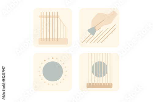 Different stages of string art creation displayed in a simple and elegant design