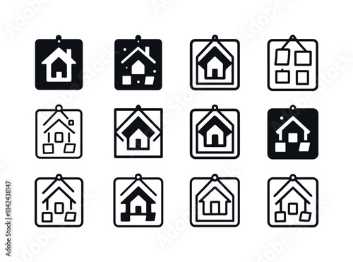 DIY Office Decor Icons. DIY home office decor ideas. Icon set. S