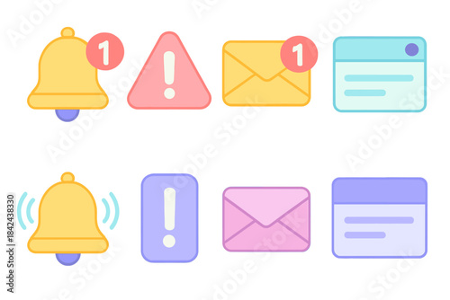Notification icons showing alerts and messages related to updates or reminders in a digital interface