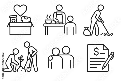 Volunteers engaging in community service activities in various settings to support local needs and promote social well-being