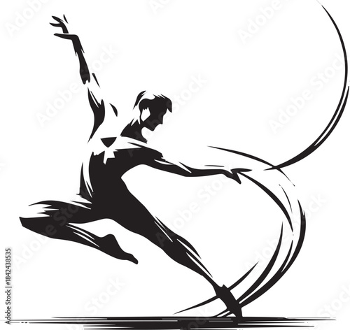 Dynamic sumi-e dance illustration, portraying movement and balan