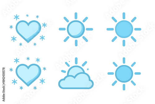 Blue heart and sun icons representing winter and summer themes in a minimalistic design