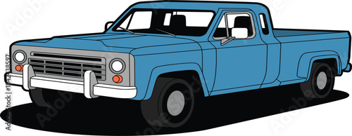 Vector illustration of a blue vintage pickup truck, classic retro automobile drawing, and farm transportation design