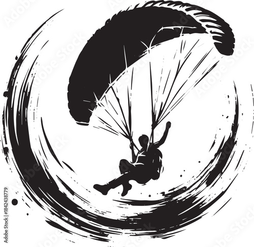 Zenith Paragliding: Minimalist brushstroke illustration of an ex