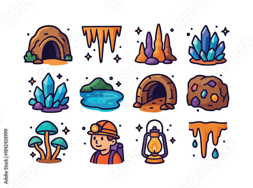 Underground Icon Adventure. Caves, Stalactites, and Underground