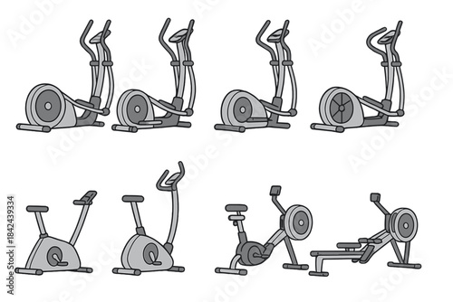 Different models of elliptical machines for home fitness routines in a light and modern style