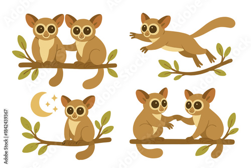 Playful lemurs interacting on tree branches during a sunny day in a forest setting