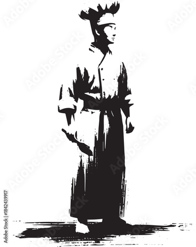 Sumi-e artistic chef portrait, ink wash style, culinary arts ill