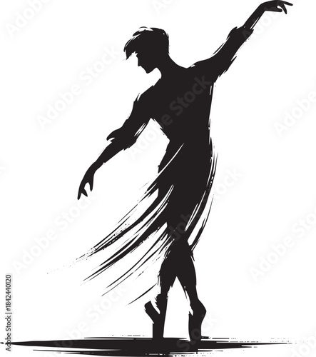 Dynamic ink wash illustration of a ballet dancer en pointe poise