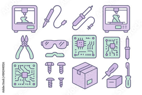 Tools and equipment for electronics and 3D printing in a clean workspace for creative projects
