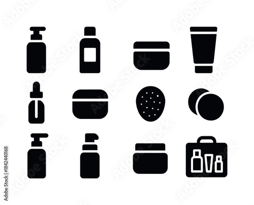 Skincare Icon Set. Skincare products. Solid icon set of skincare