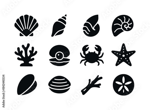 Marine Icons Set. Marine collection. Solid icon set of marine co