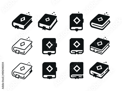 Mystical Book Emblems. Dusty tome. Icon set. Set Logo of Dusty t