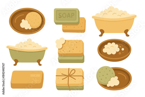 Bath and body products showcase featuring soap, bathtubs, and spa essentials in a simple design