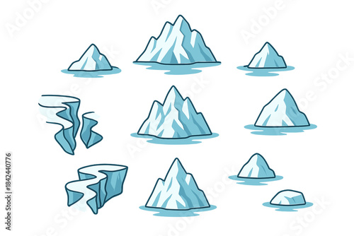 Icebergs and glacier formations in a serene ocean landscape during daylight hours