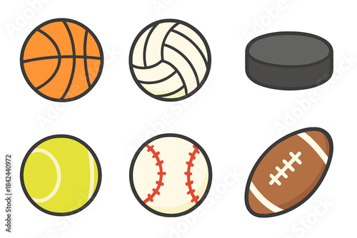 Various sports balls displayed on a white background for educational purposes in sports illustration