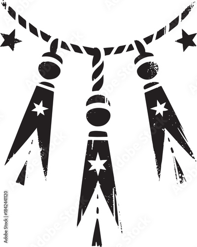Handcrafted festive tassels adornment illustration with star mot
