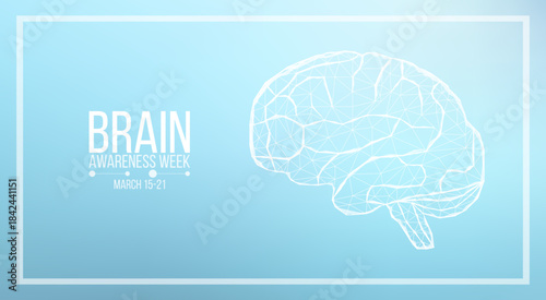 Brain awareness week concept. Banner template with low poly brain and text. Vector illustration