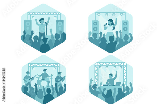 Various music performances showcasing different artists and genres during a vibrant live concert event