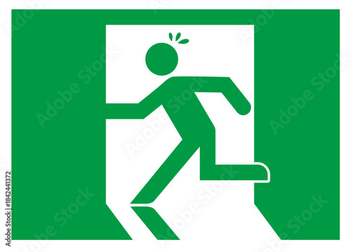 シンプルな非常口のアイコン・焦り・汗　イラスト素材　緑