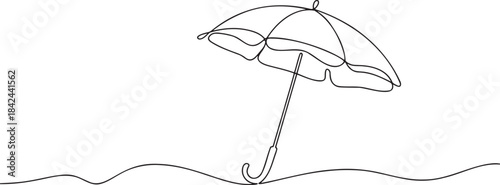 Continuous line drawing of beach umbrella sun parasol for summer vacation logo