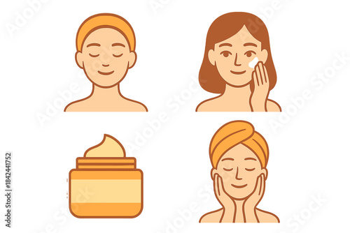 Various skincare routines for healthy and glowing skin at home with moisturizing cream and facial care