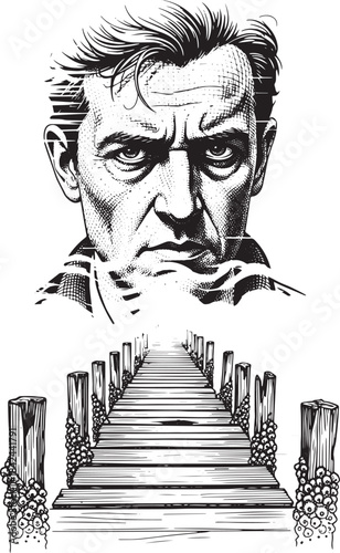 Etched Man Overseeing the Pier's Journey: A Nautical Reflection