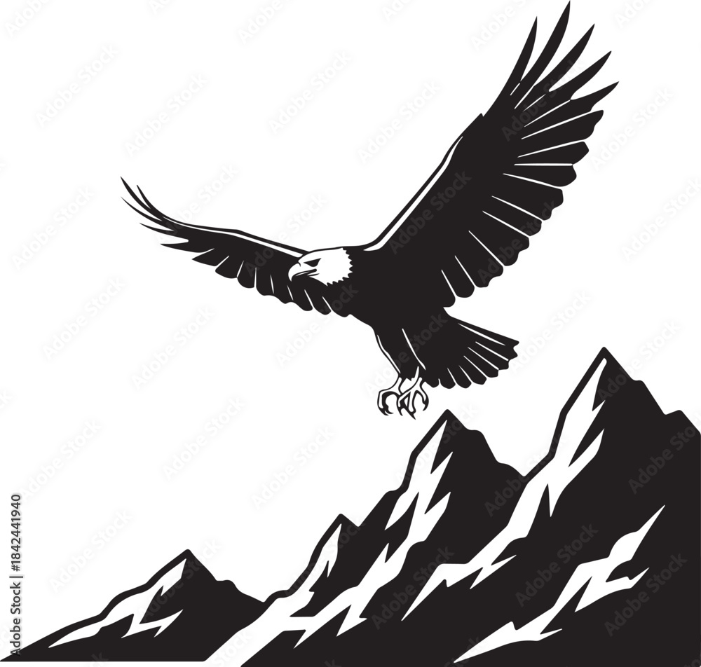 Obraz premium Majestic Eagle Soaring Above Snowy Mountain Peaks
