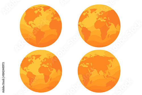 Stylized repeating pattern of Earth globes in orange tones symbolizing global warming