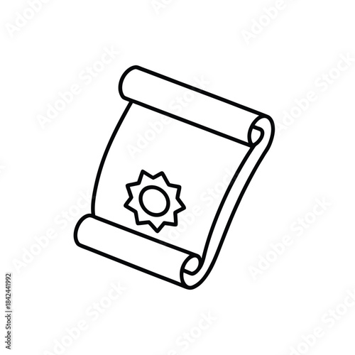 Certificate Scroll with Seal Line Drawing in Black and White – Minimal Achievement and Certification Icon