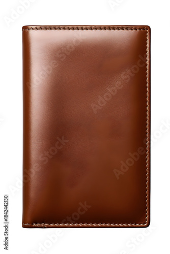 Brown leather wallet closed, smooth finish and stitching, Isolated to Transparent Background