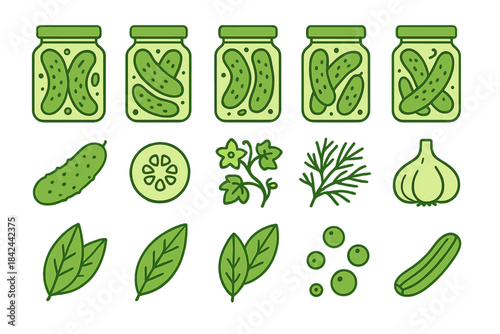 Fresh cucumbers and herbs arranged for pickling preparation in a kitchen setting