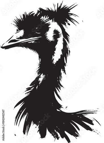 Expressive Emu Portrait: Sumi-e Style Illustration of Australian