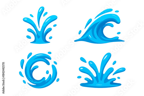 Creative blue water splash and wave designs showcasing dynamic movement and fluid forms
