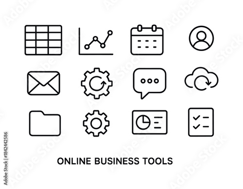 Online Business Icons. Online business tools. Line icon set of O