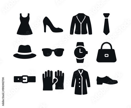 Black Fashion Icons. Black Fashion. Solid icon set of Black Fash