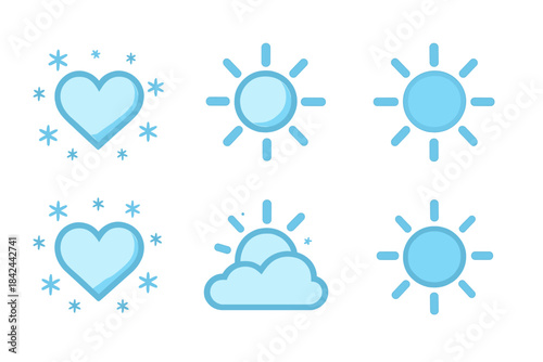 Blue weather symbols depicting sunshine and snowflakes in a simple design